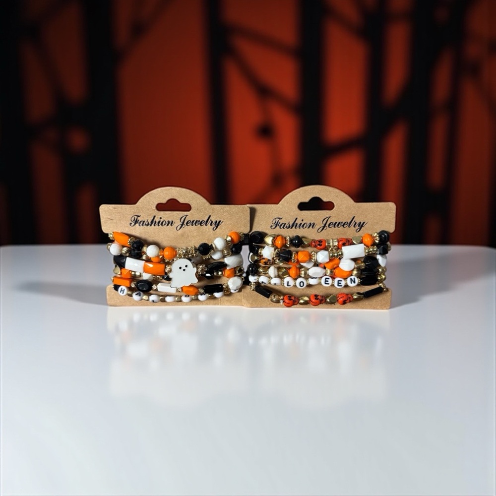 Fashion Jewelry Women’s Two Sets Ghost Charm Halloween Bracelets - Black, Orange
